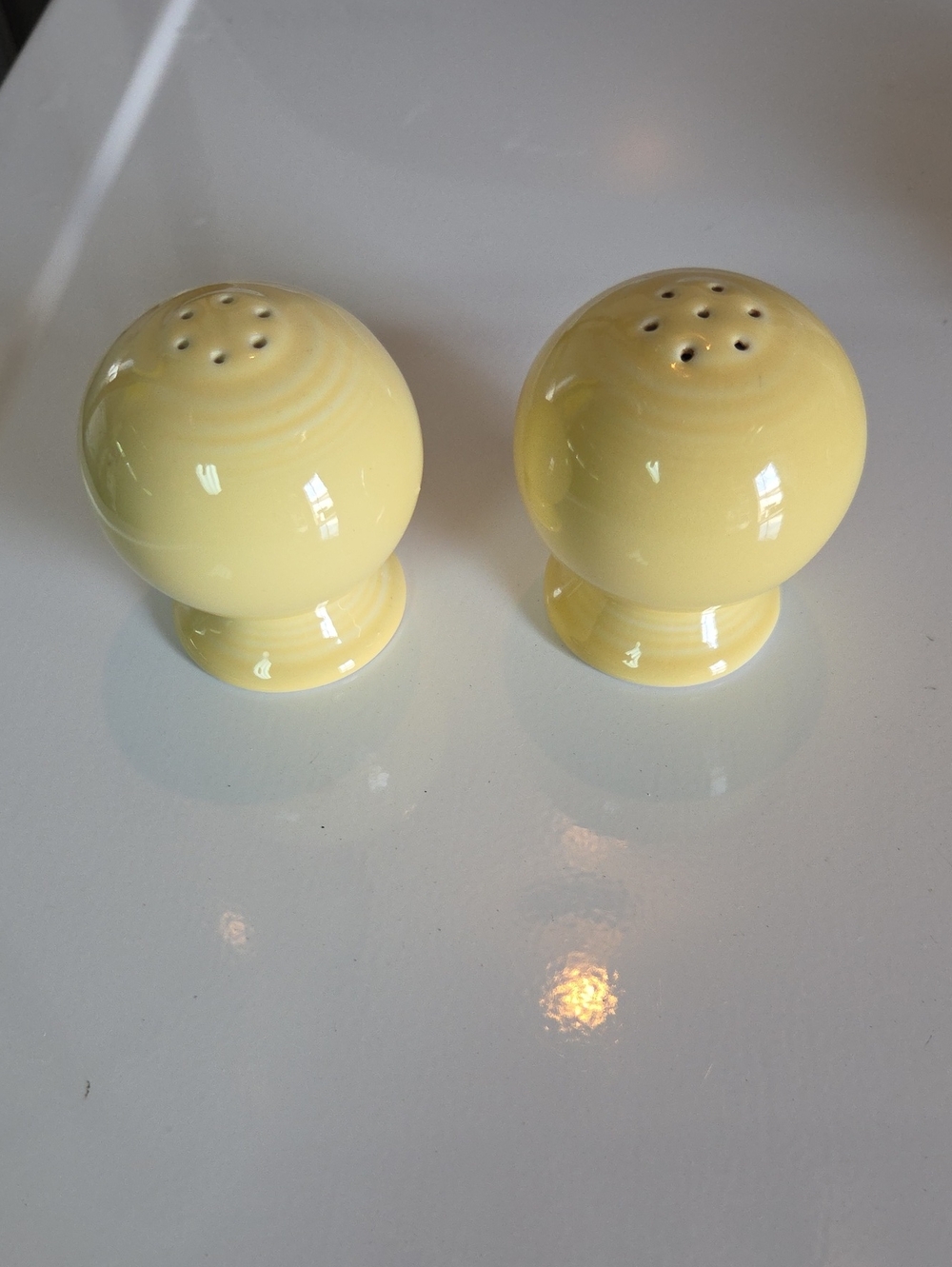 Fiestaware Yellow Ceramic Salt and Pepper Shakers - Round Pair